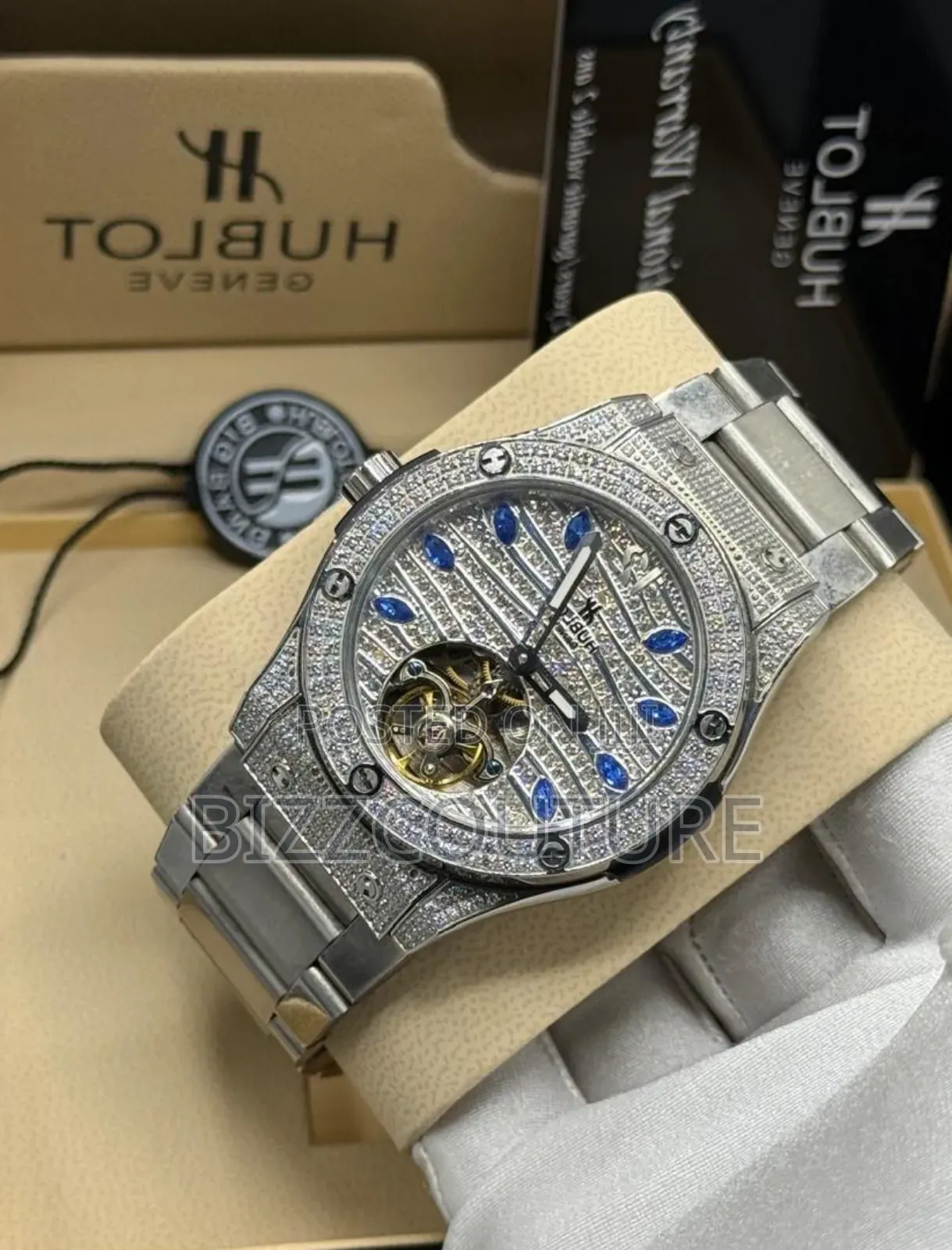 Original Hublot Iced Out Silver Stainless Steel Quartz Watch