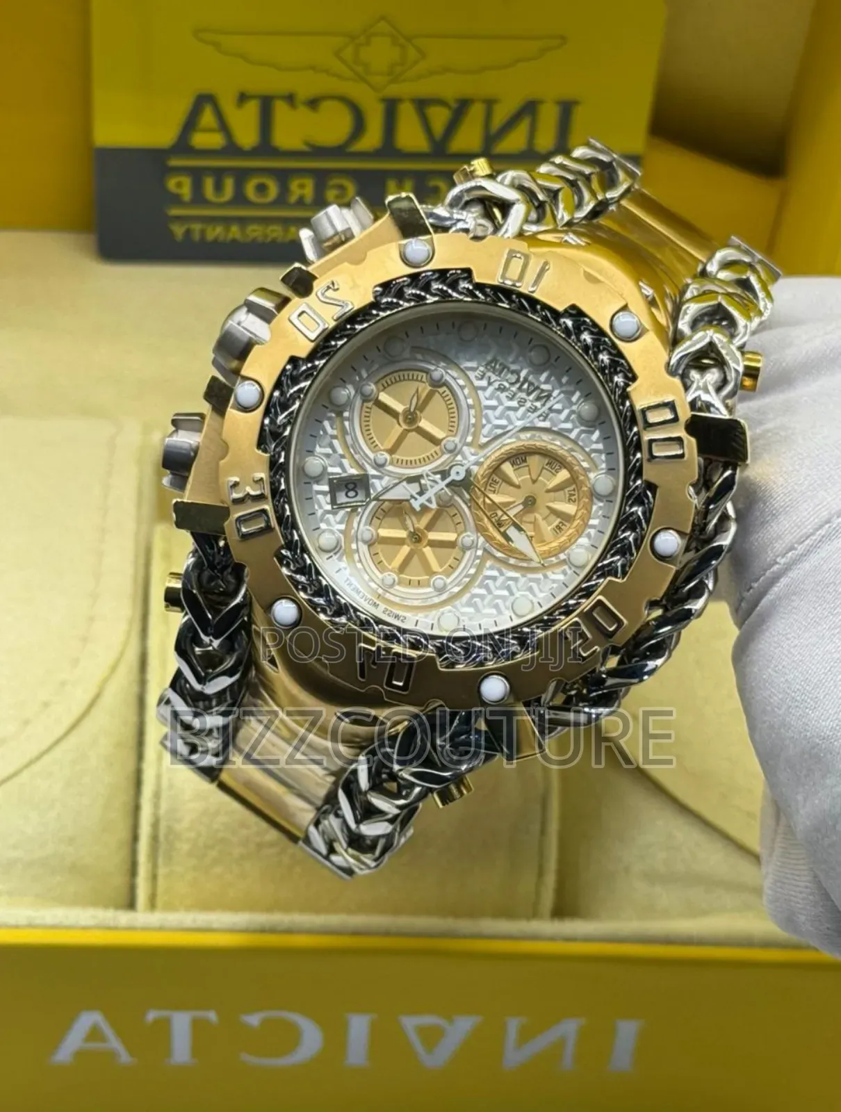 Original Invicta Gold Stainless Steel Quartz Calendar Watch