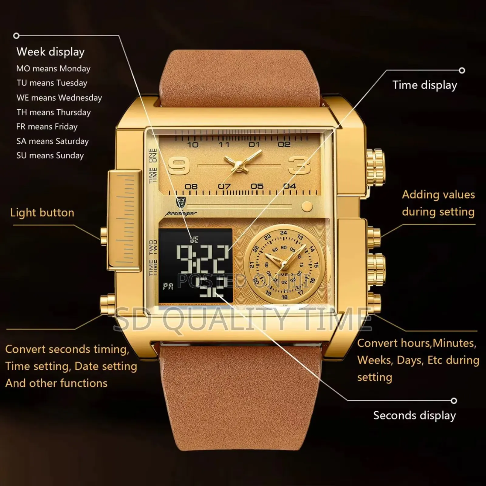 Poedagar Analog Digital Waterproof Wristwatch
