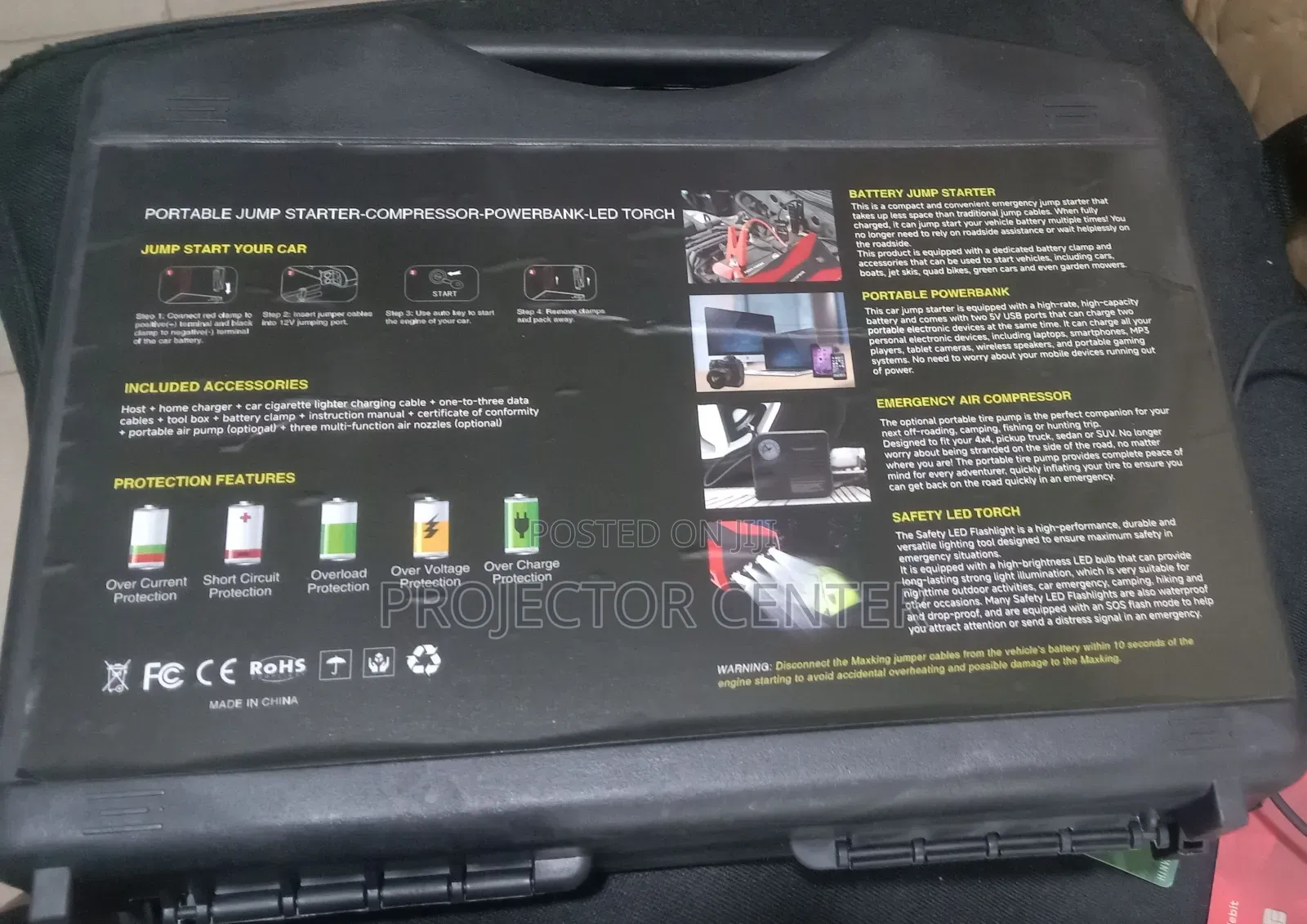 Emergency Car Battery Jump Starter With Tyre Inflator - 99800mah