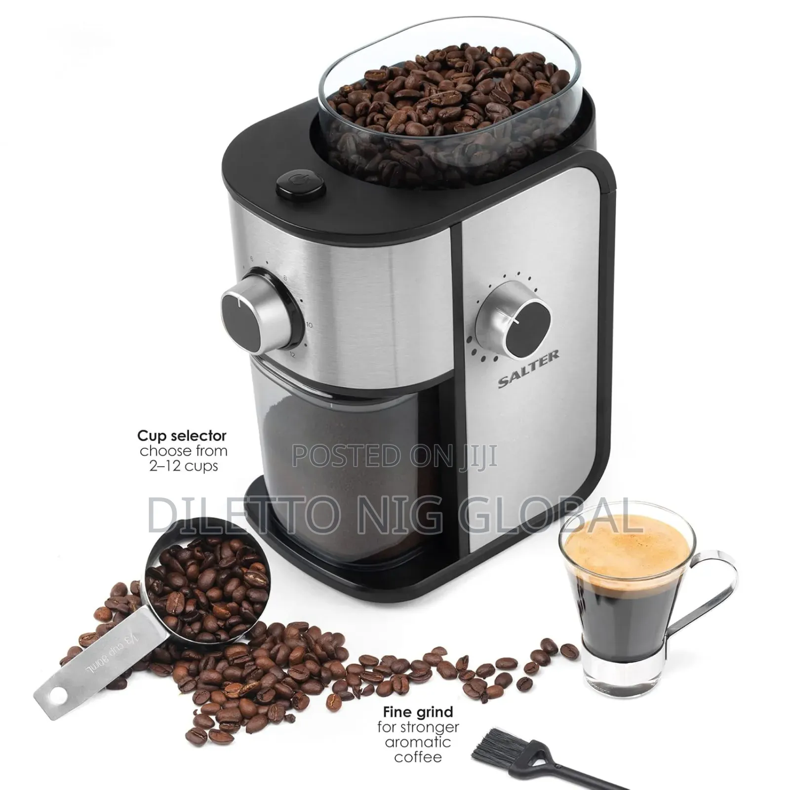 Caffé Coffee Grinder - Electric Burr Machine for Coffee Beans