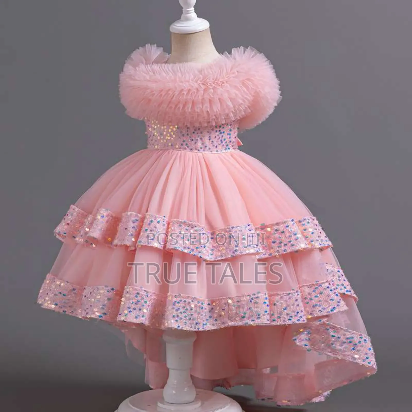 Girl's Ballgown With Sequins, Frilled Neckline and Belt