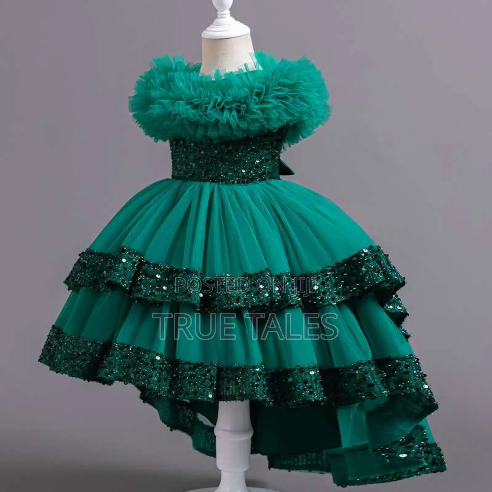 Girl's Ballgown With Sequins, Frilled Neckline and Belt