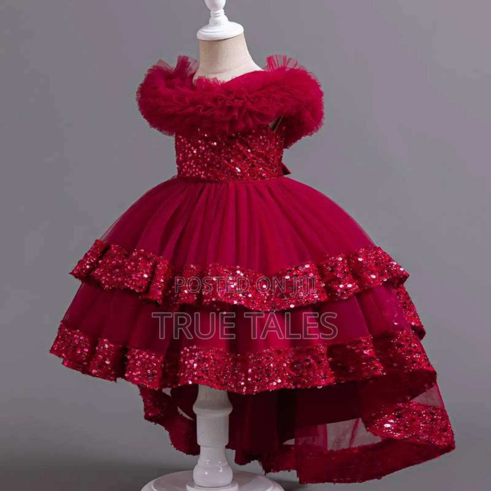 Girl's Ballgown With Sequins, Frilled Neckline and Belt