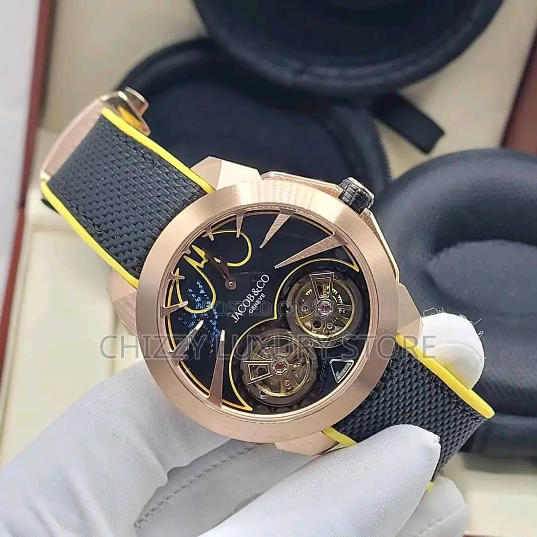 Jacob and Co Quality Luxury Men Chronograph Rubber Strap Wristwatch
