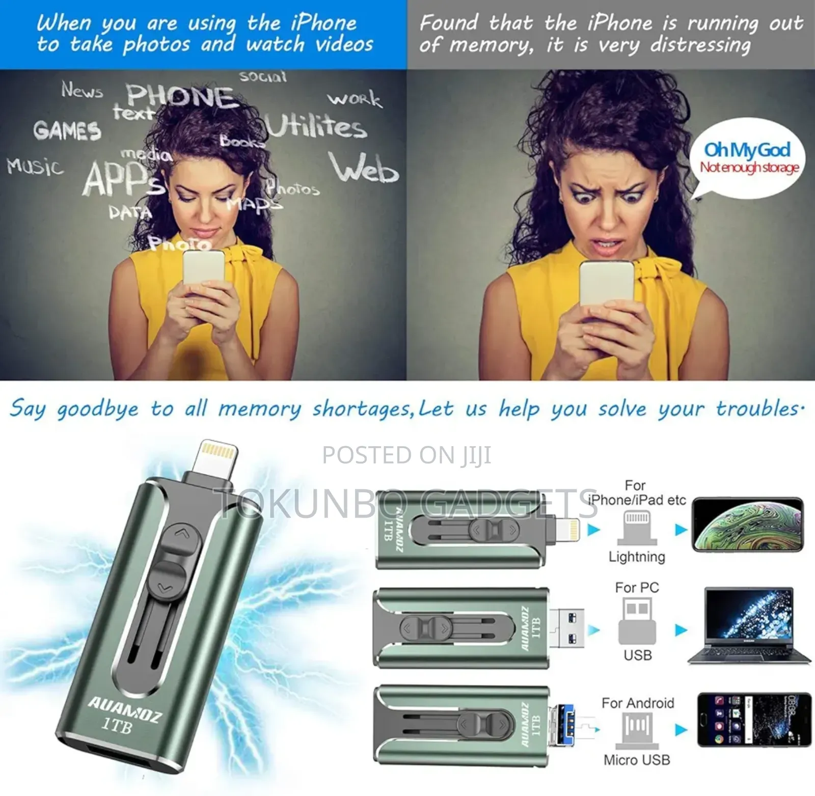 1tb Usb3.0 Auamoz 3 In 1 Flash Drive