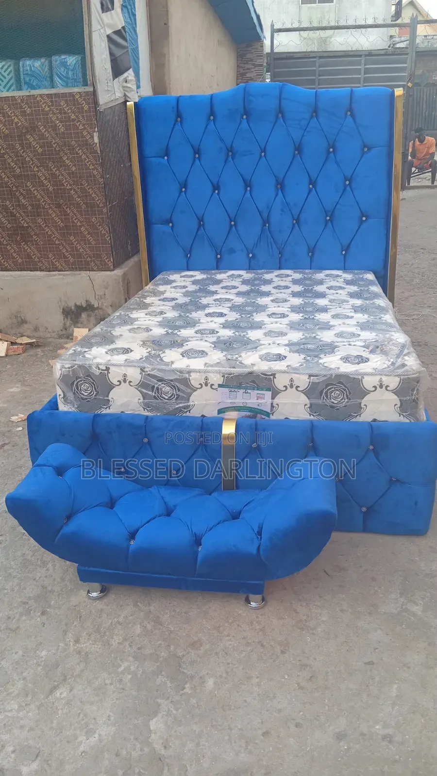 High Blue Upholstery Bed Frame