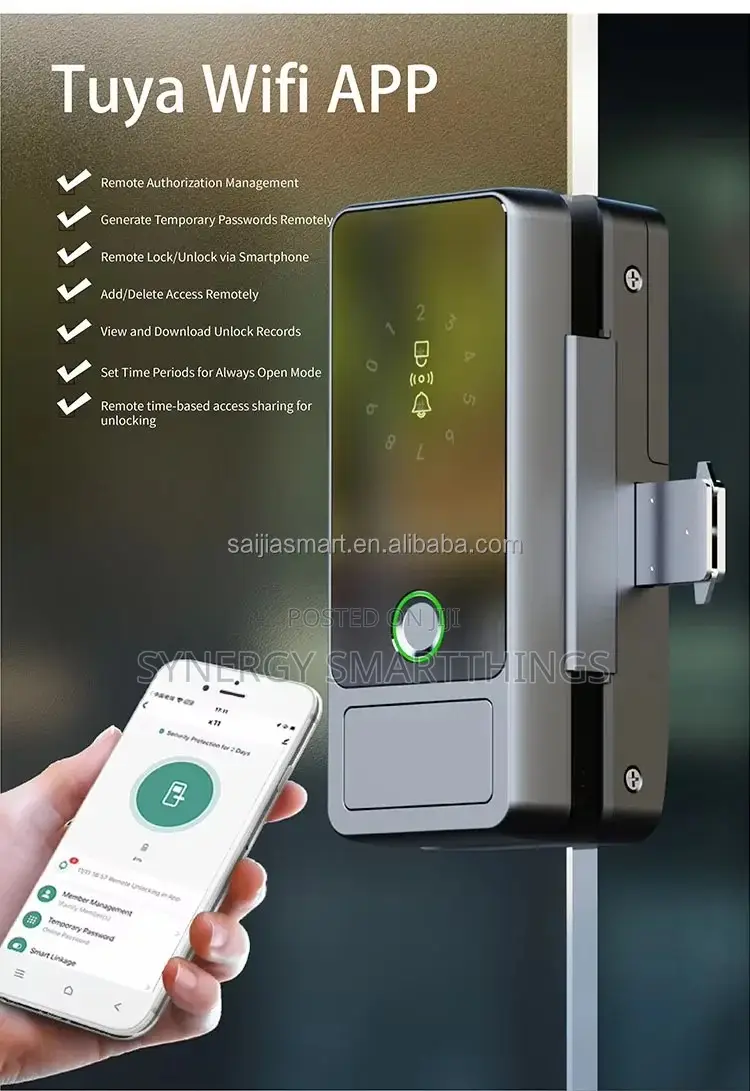 Tuya Smart Wi-Fi Glass Door Lock With Fingerprint, Rf Card and Key