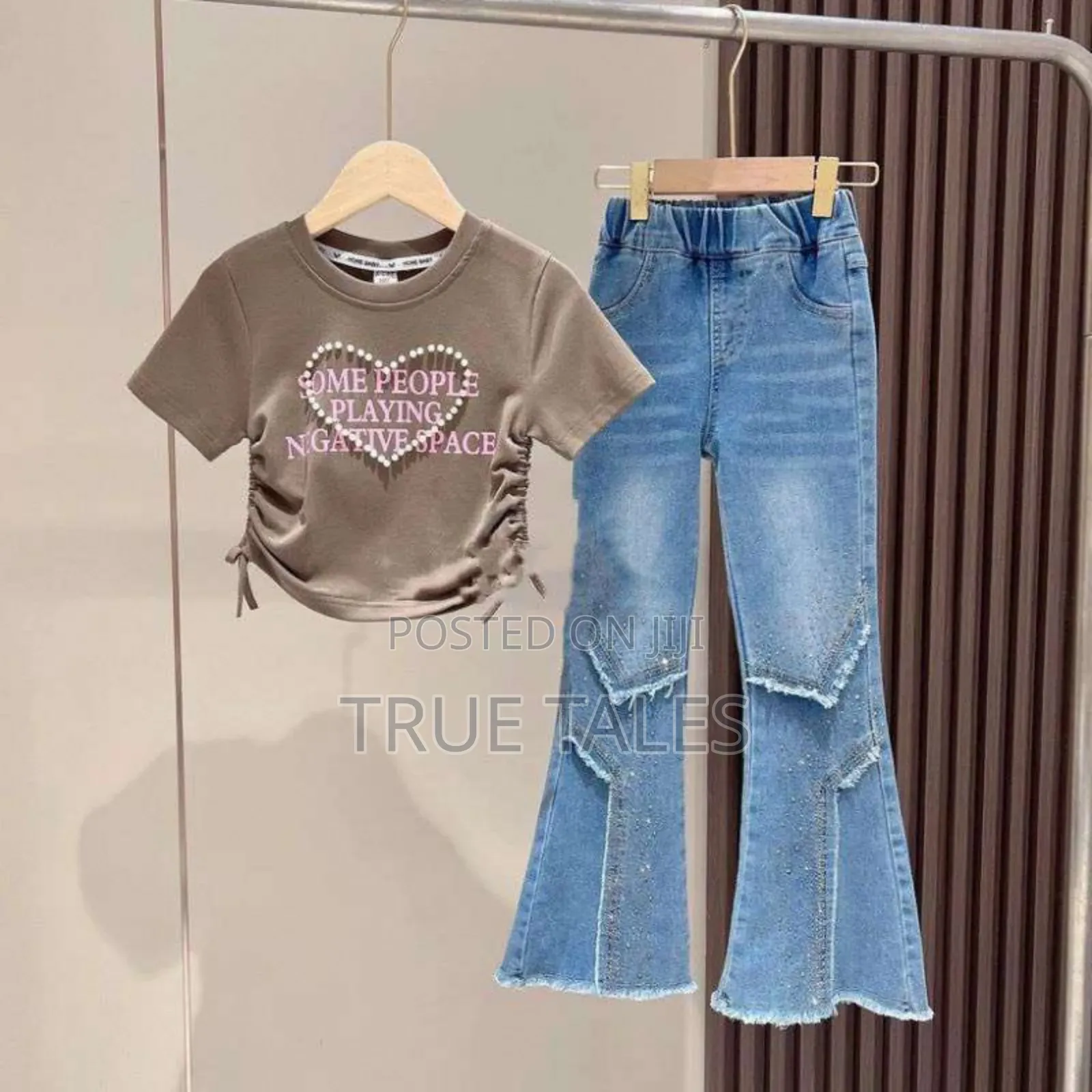 Beautiful& Embellished Denim Jeans Flared Trousers & Top Set Age 3to12