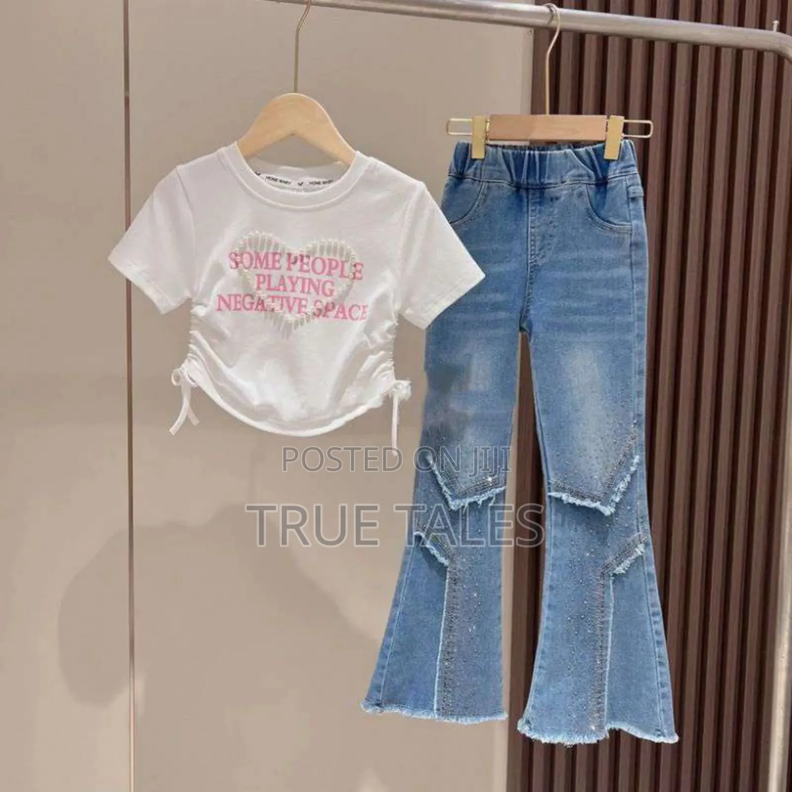 Beautiful& Embellished Denim Jeans Flared Trousers & Top Set Age 3to12