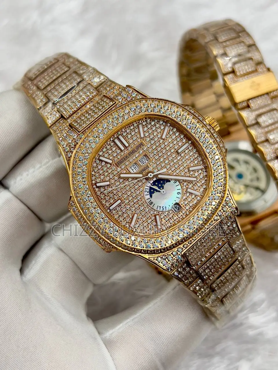Patek Philippe Quality Luxury Men Ices Chain Strap Wristwatch
