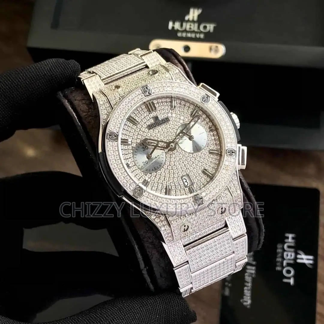 Hublot Quality Men Genuine All Round Iced Chain Strap Wristwatch