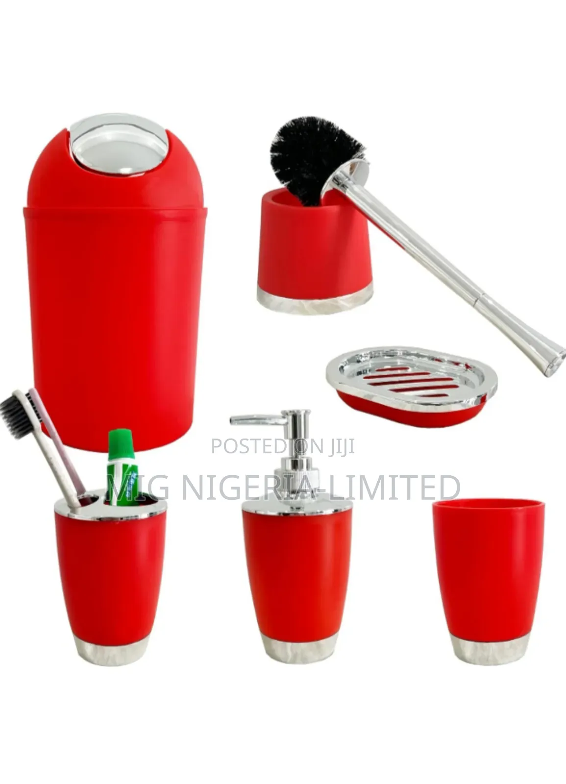 6pcs Toilet Accessory Set Toothbrush Holder, Dispenser Can Trash Can