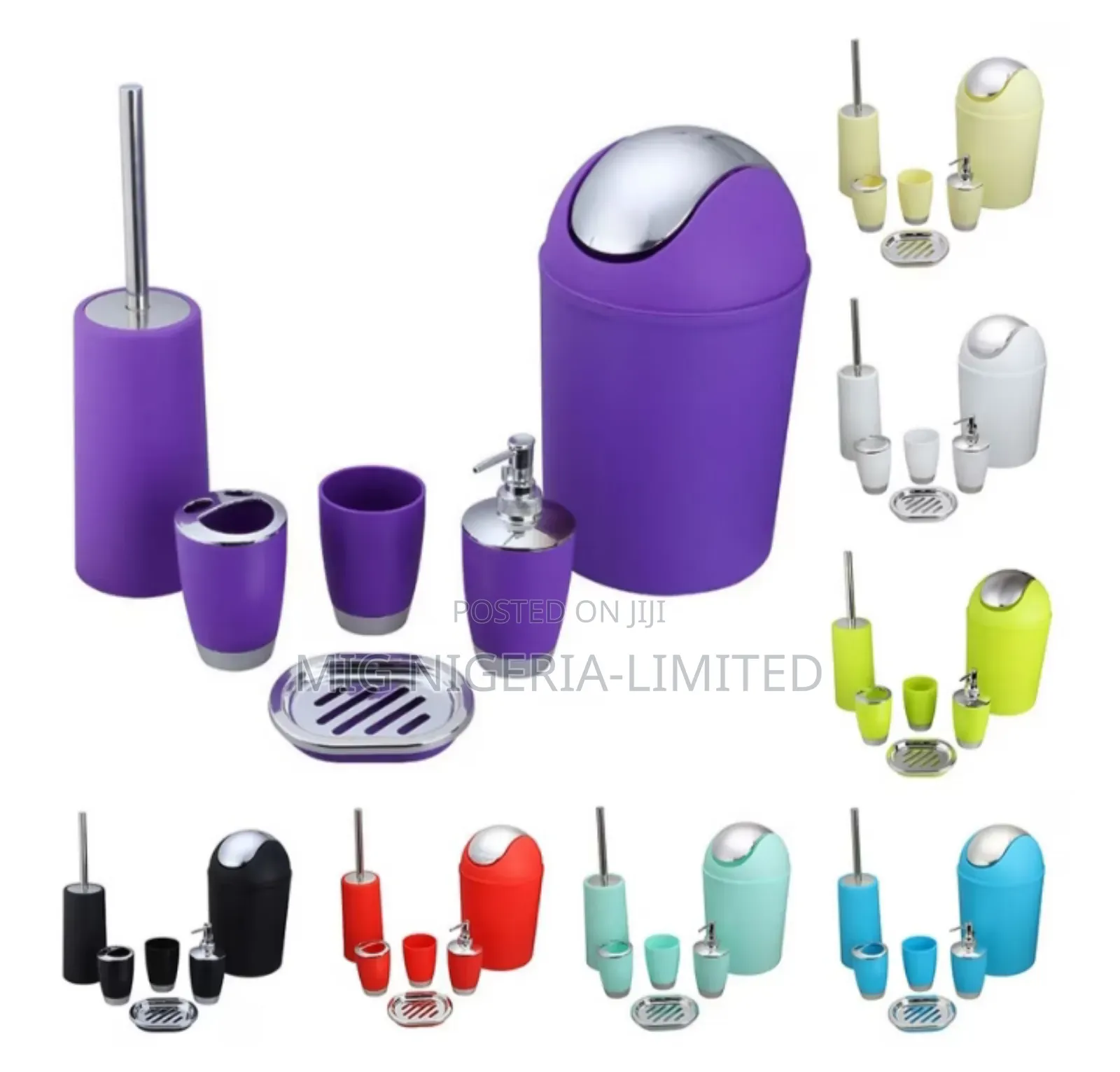 6pcs Toilet Accessory Set Toothbrush Holder, Dispenser Can Trash Can