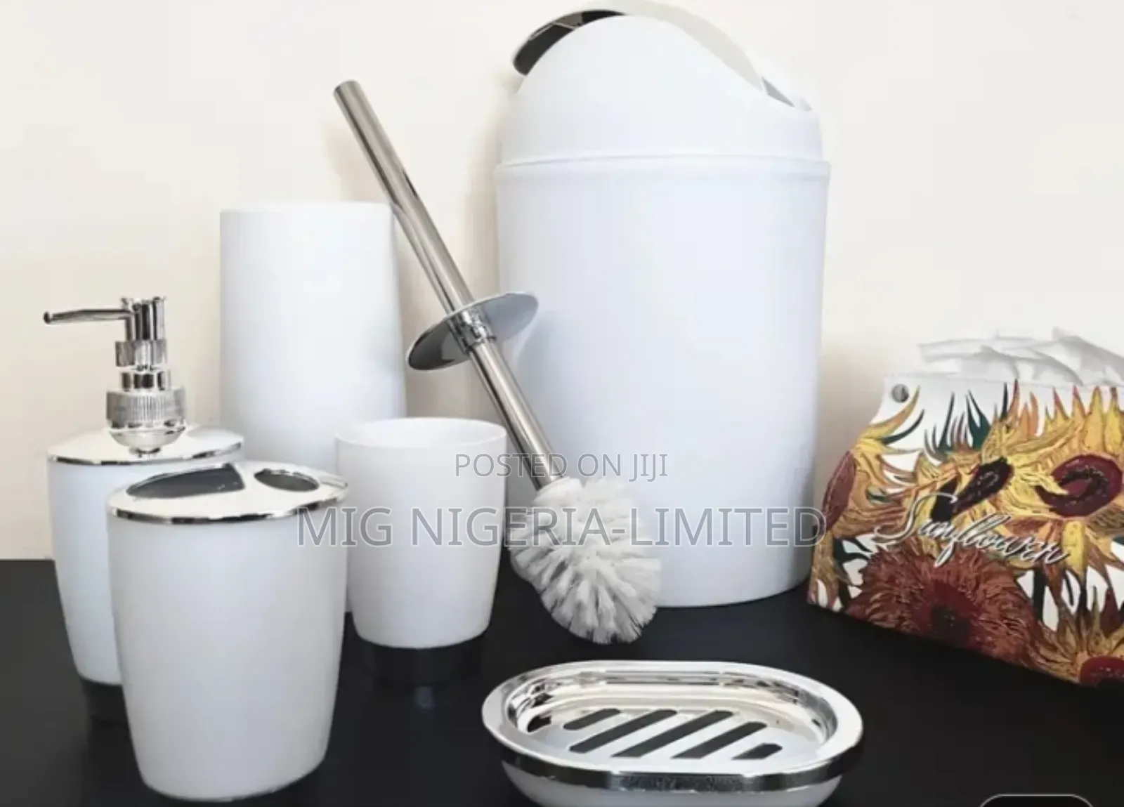 6pcs Toilet Accessory Set Toothbrush Holder, Dispenser Can Trash Can