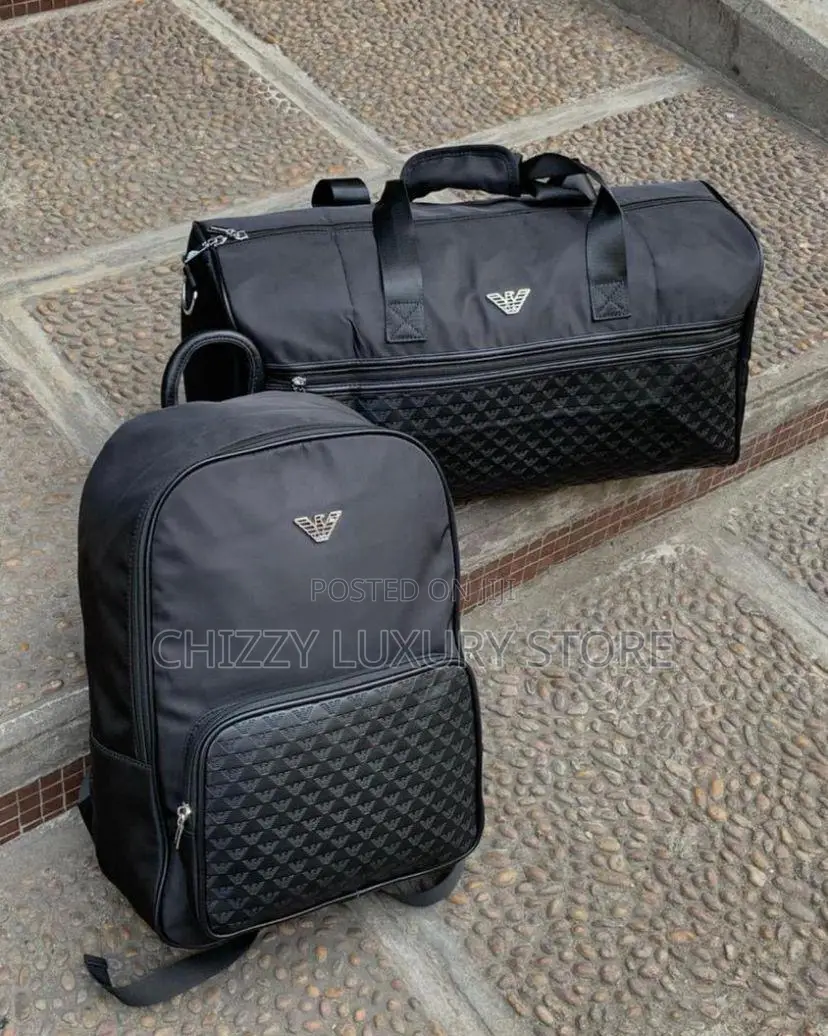 Armani Quality Luxury Genuine Leather Duffle Bag/ Backpack