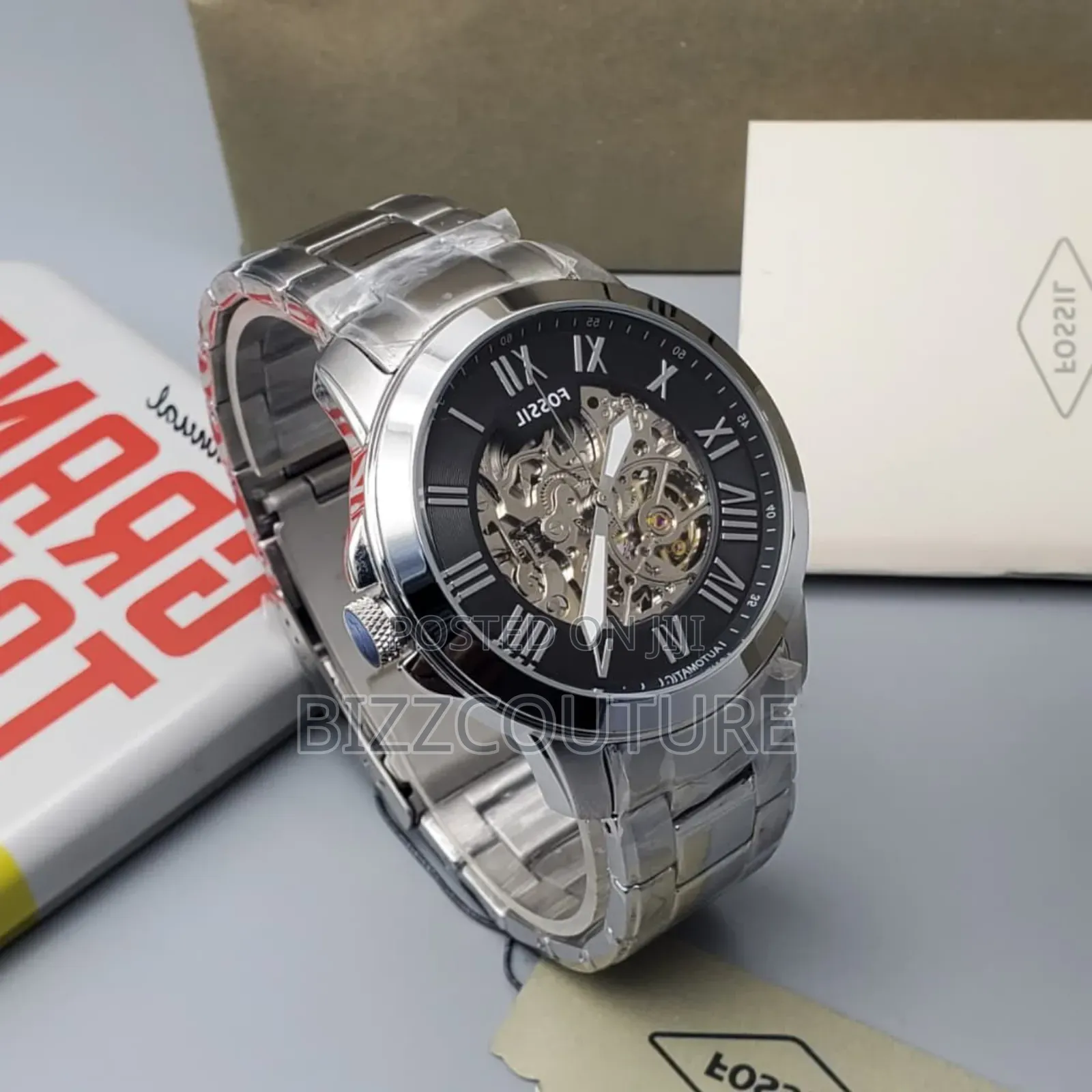 High-Quality Fossil Silver Stainless Steel Mechanical Watch