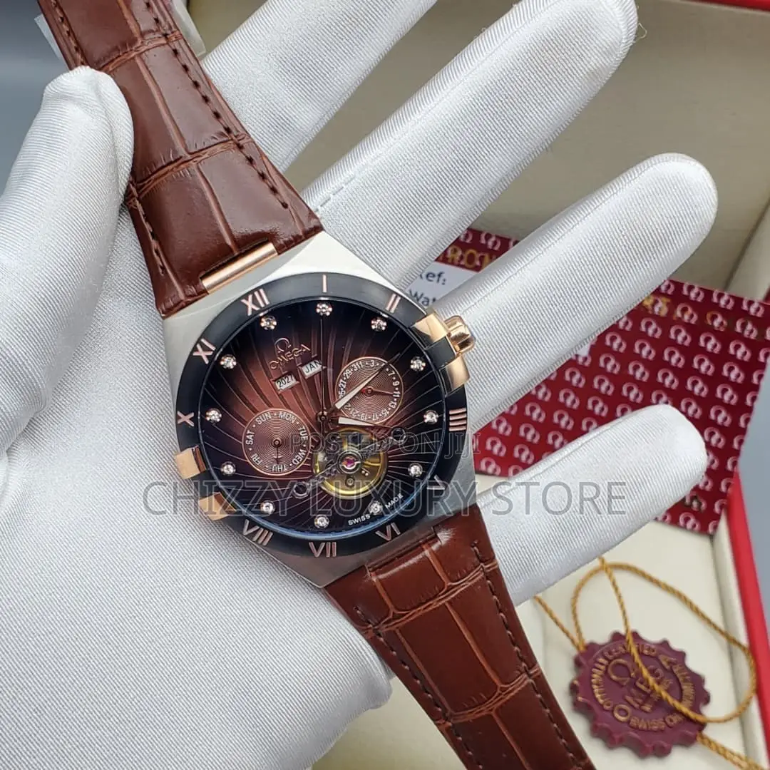Omega Quality Luxury Men Genuine Leather Wristwatch