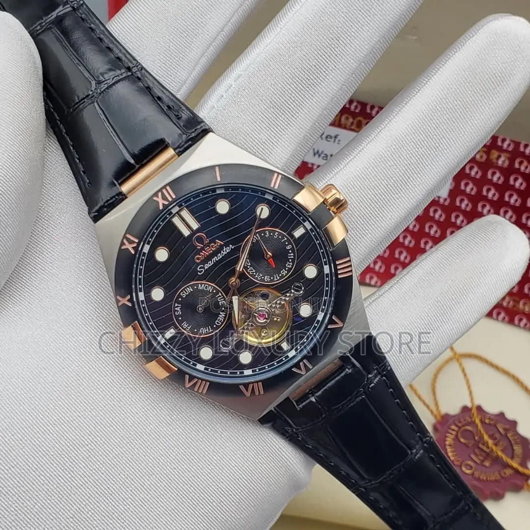 Omega Quality Luxury Men Genuine Leather Wristwatch