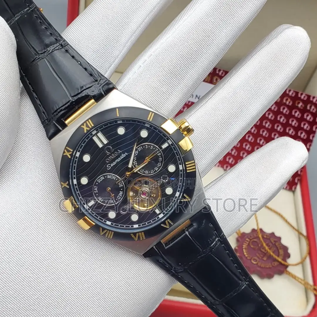 Omega Quality Luxury Men Genuine Leather Wristwatch