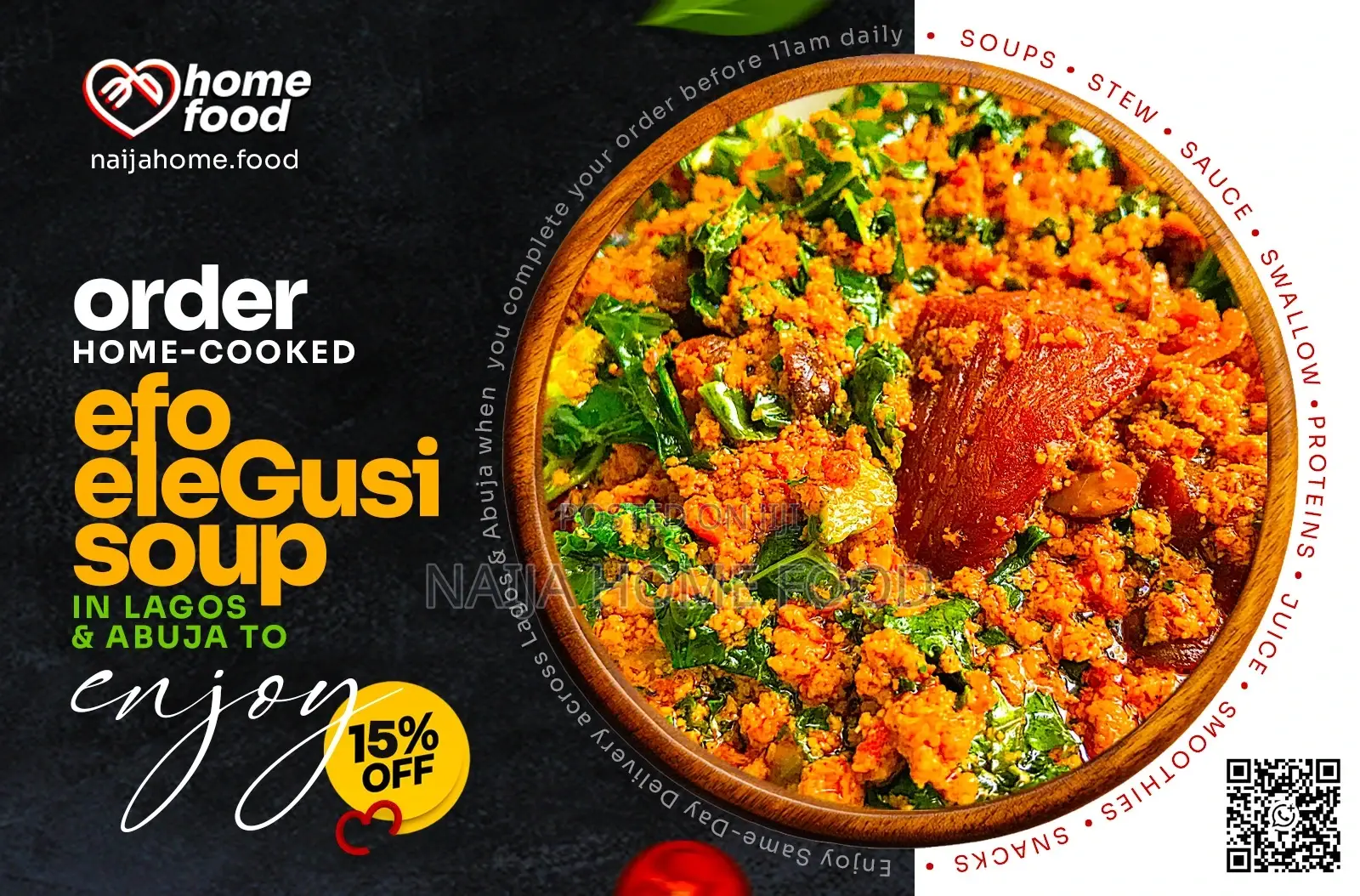 Order Efo Elegusi Soup From Naija Home Food at 15% Off on First Orders
