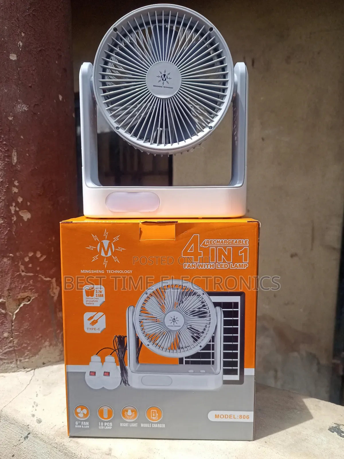 Mingsheng 4in1 6" Solar Rechargeable Table Fan