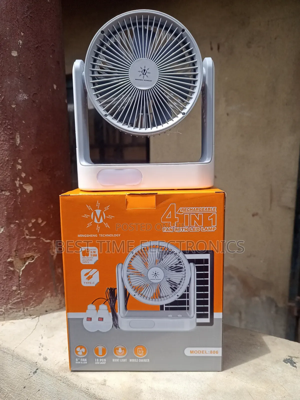Mingsheng 4in1 6" Solar Rechargeable Table Fan