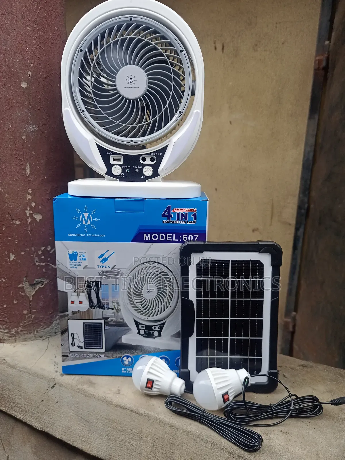 Mingsheng 4in1 8" Solar Rechargeable Table Fan