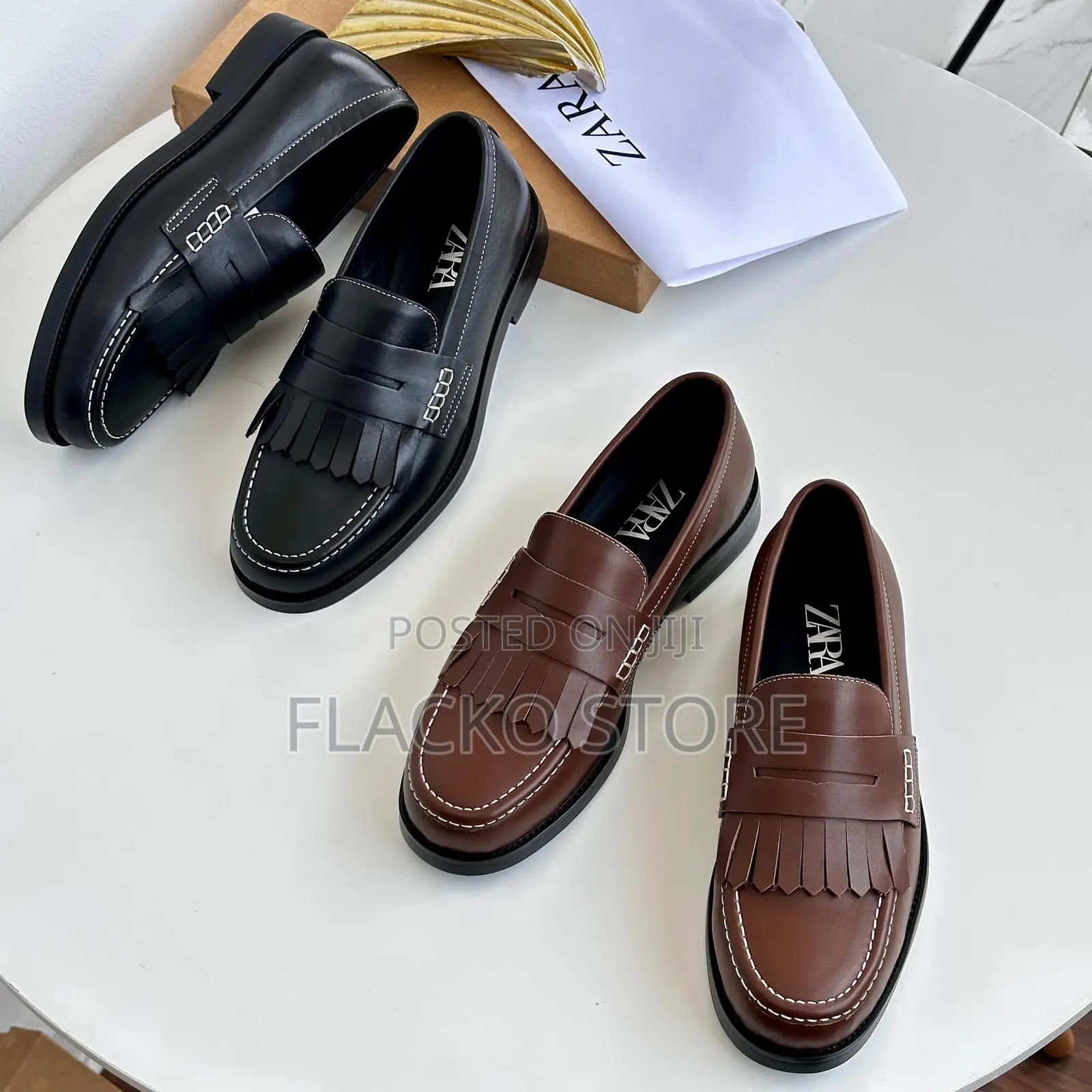 Original Zara Classic Leather Loafers Shoes