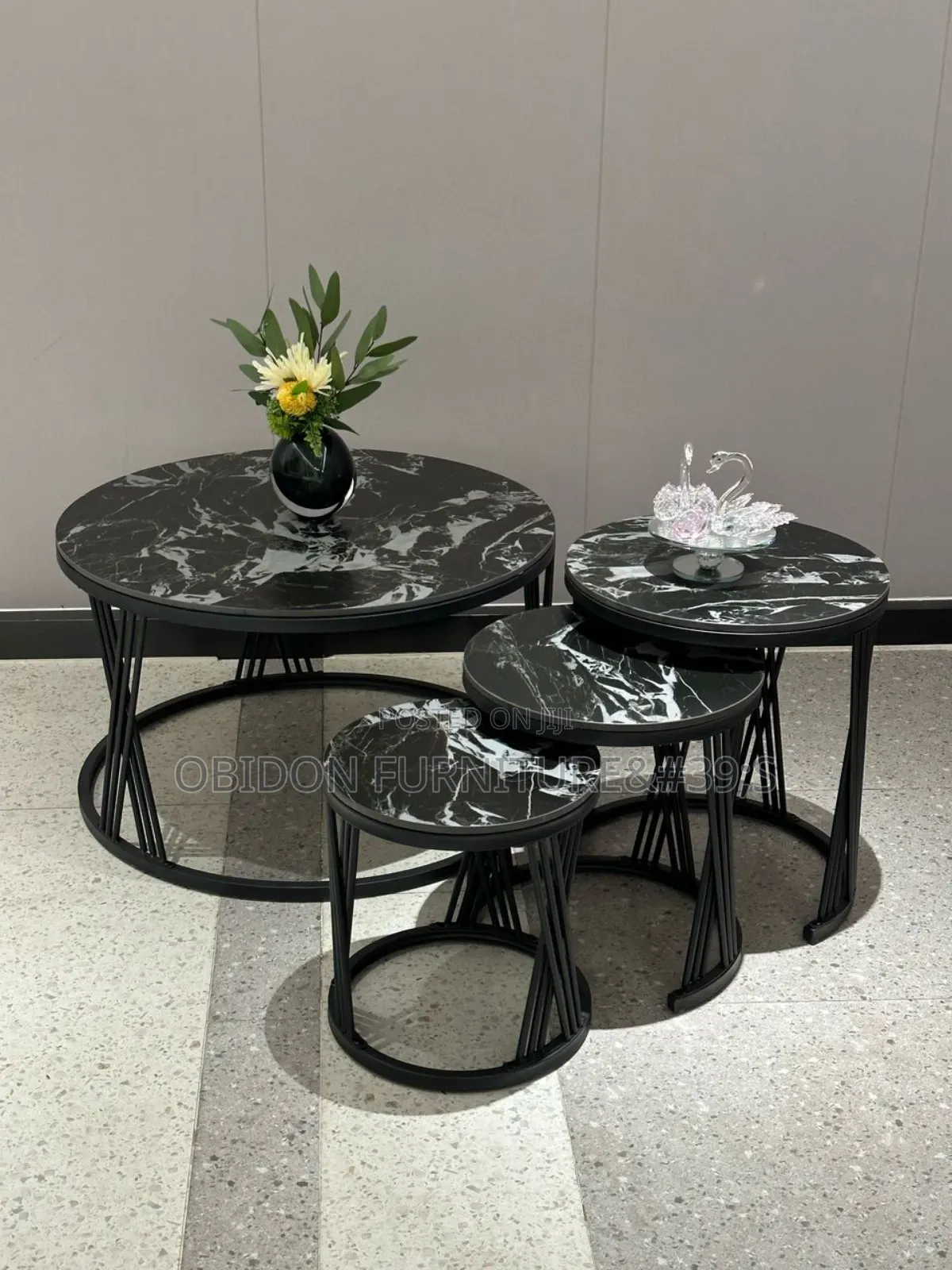 Portable Marble Center Table With 3 Side Stools