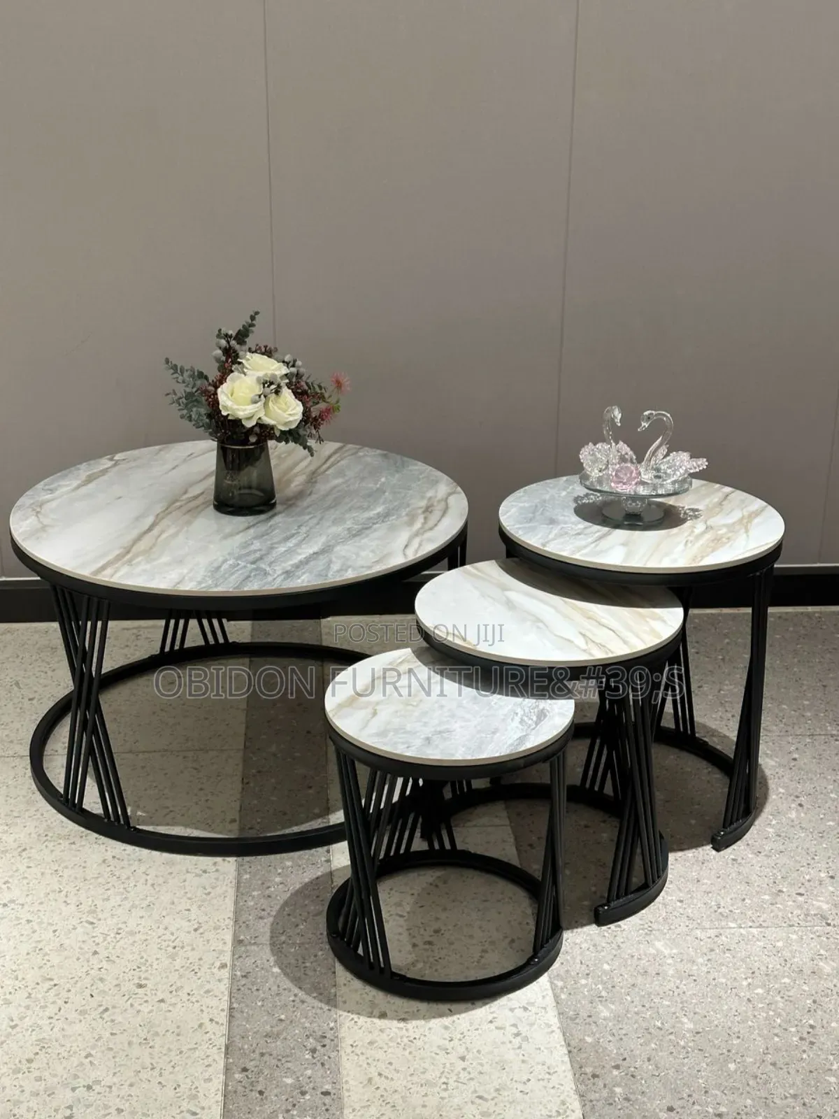 Portable Marble Center Table With 3 Side Stools