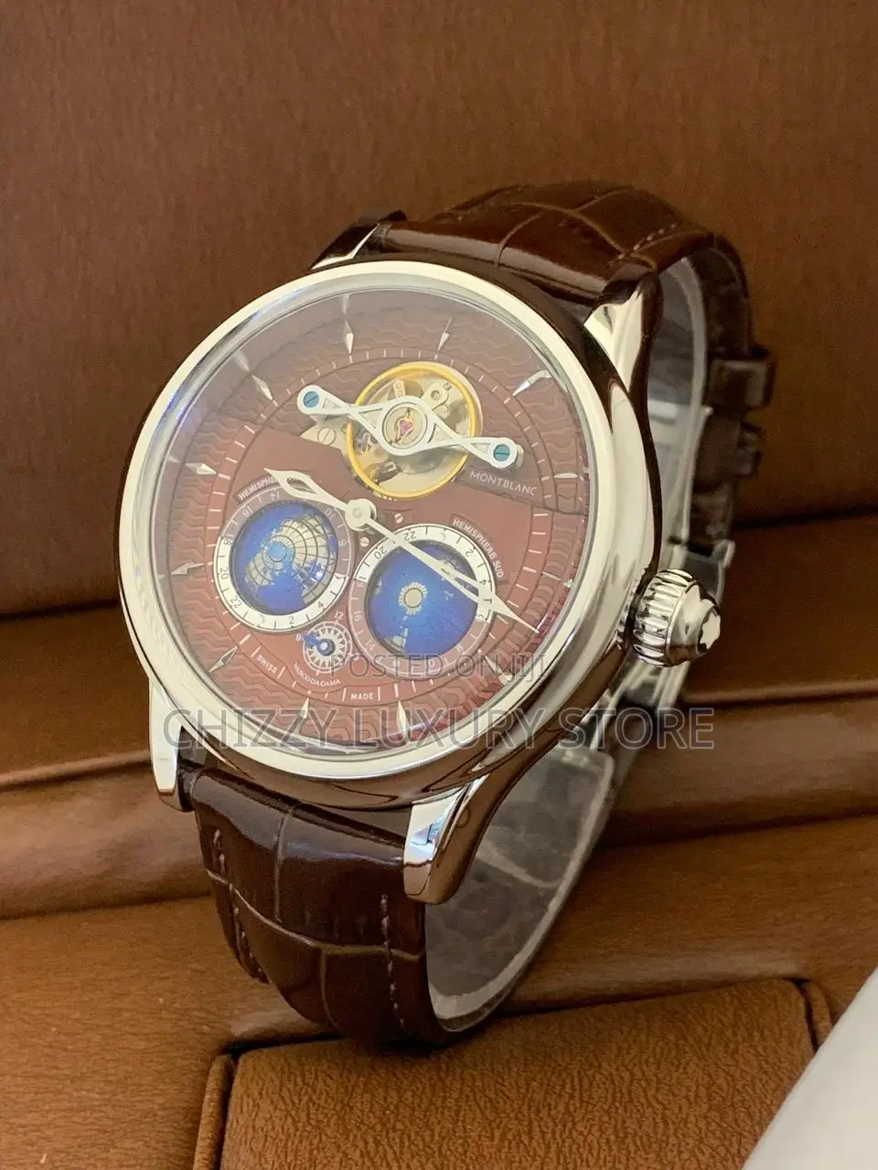 Mont Blanc Quality Luxury Men Genuine Leather Wristwatch