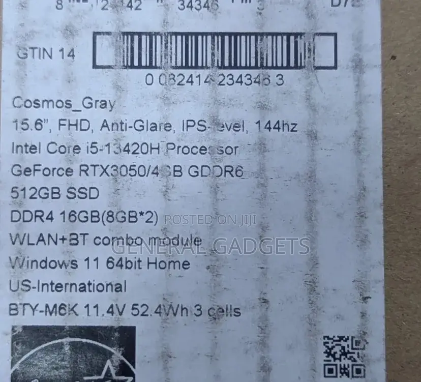 New Laptop MSI GF75 Thin 16GB Intel Core I5 SSD 512GB