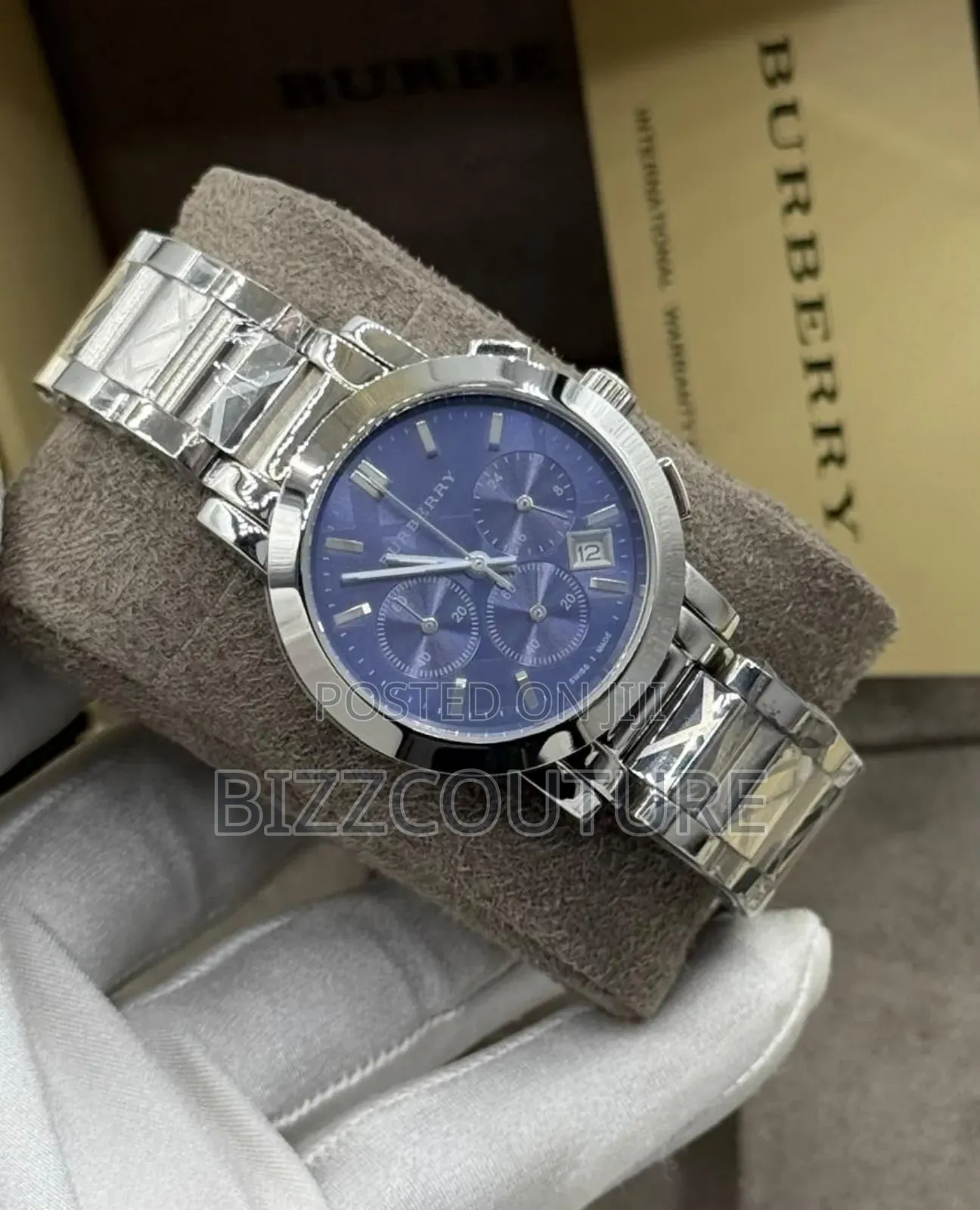 Original Burberry Silver Stainless Steel Quartz Calendar Watch