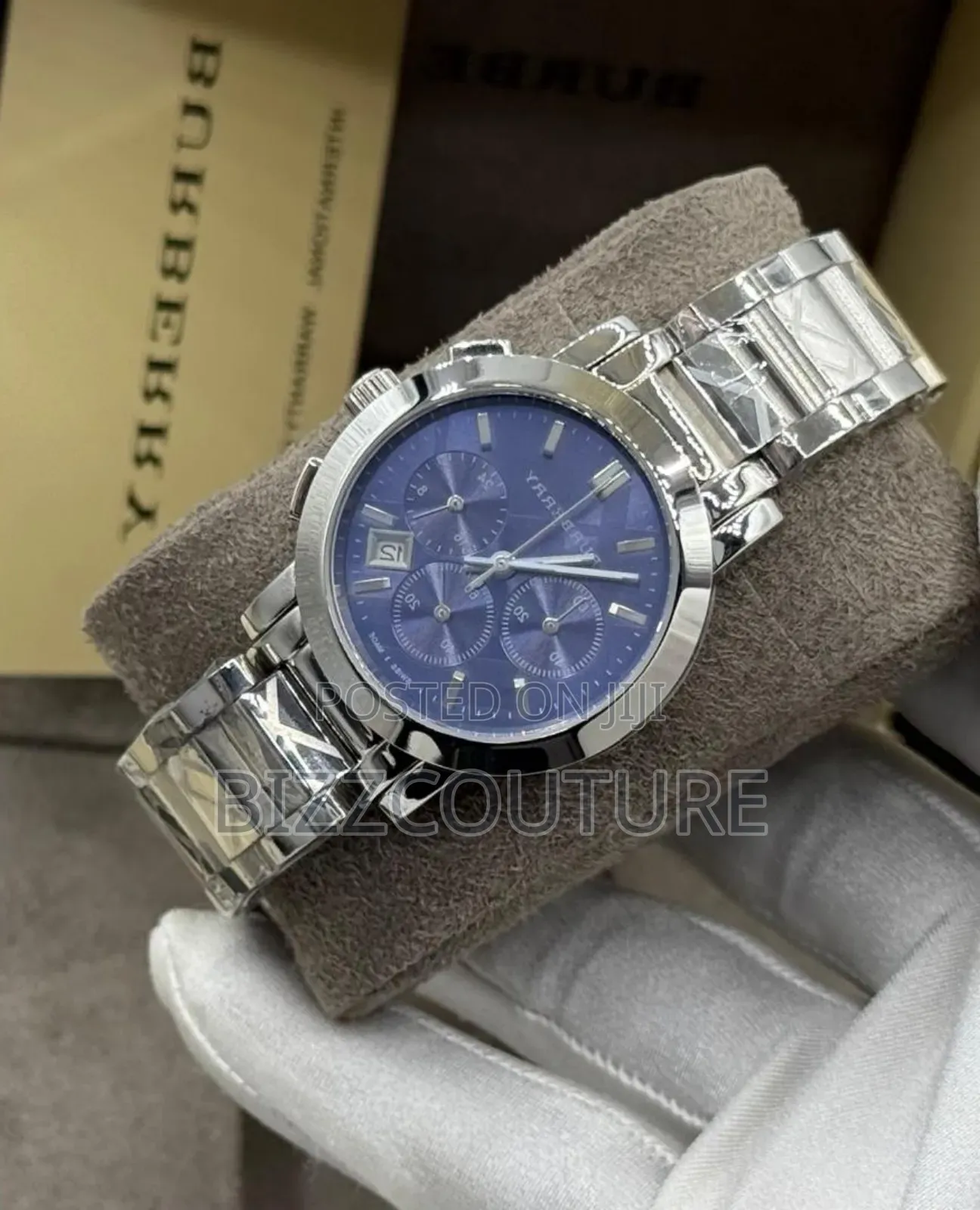 Original Burberry Silver Stainless Steel Quartz Calendar Watch