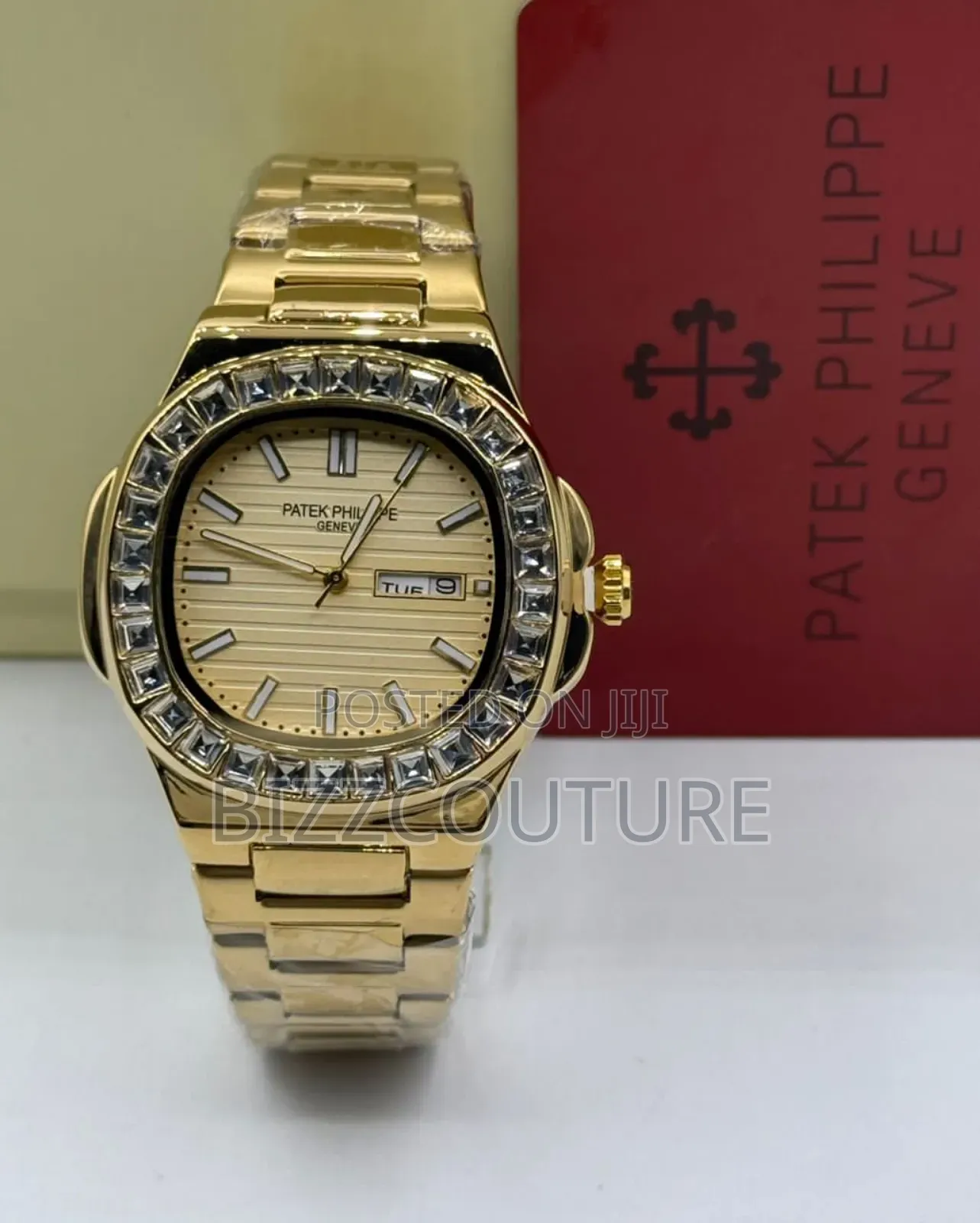 Original Patek Philippe Iced Stainless Steel Quartz Calendar Watch