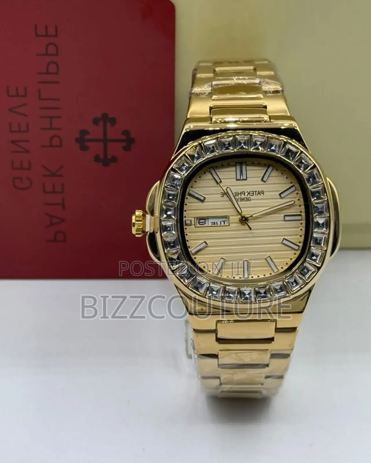 Original Patek Philippe Iced Stainless Steel Quartz Calendar Watch