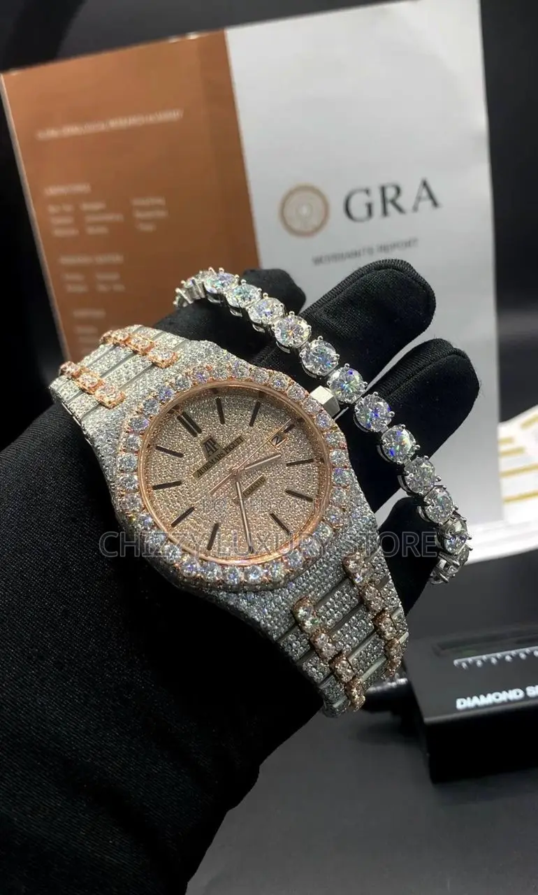 Audemars Piguet Quality Luxury Men All Round Iced Wristwatch