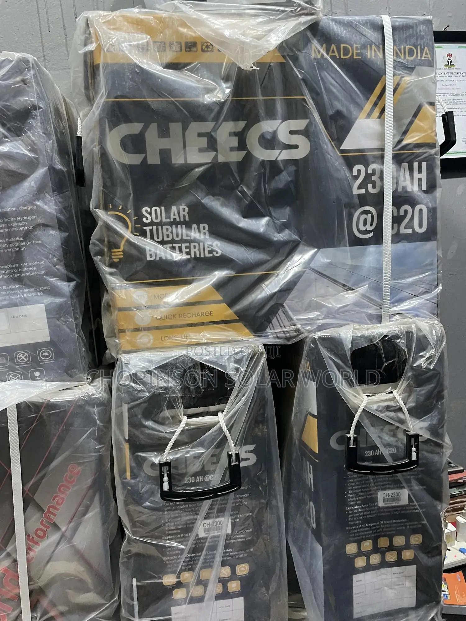 Solar Energy Cheecs Solar Tall Tubular Battery 230a/12votts
