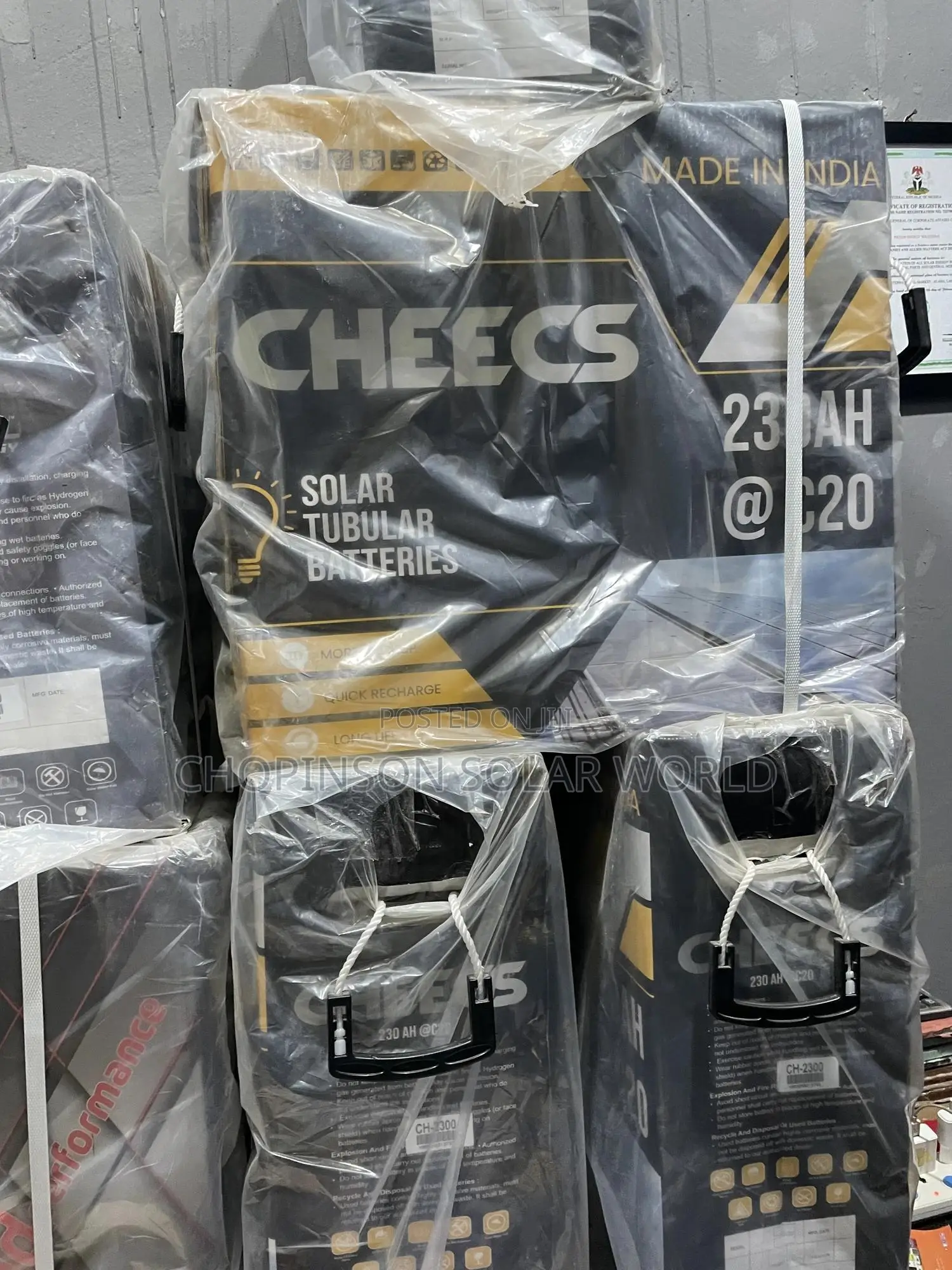 Solar Energy Cheecs Solar Tall Tubular Battery 230a/12votts