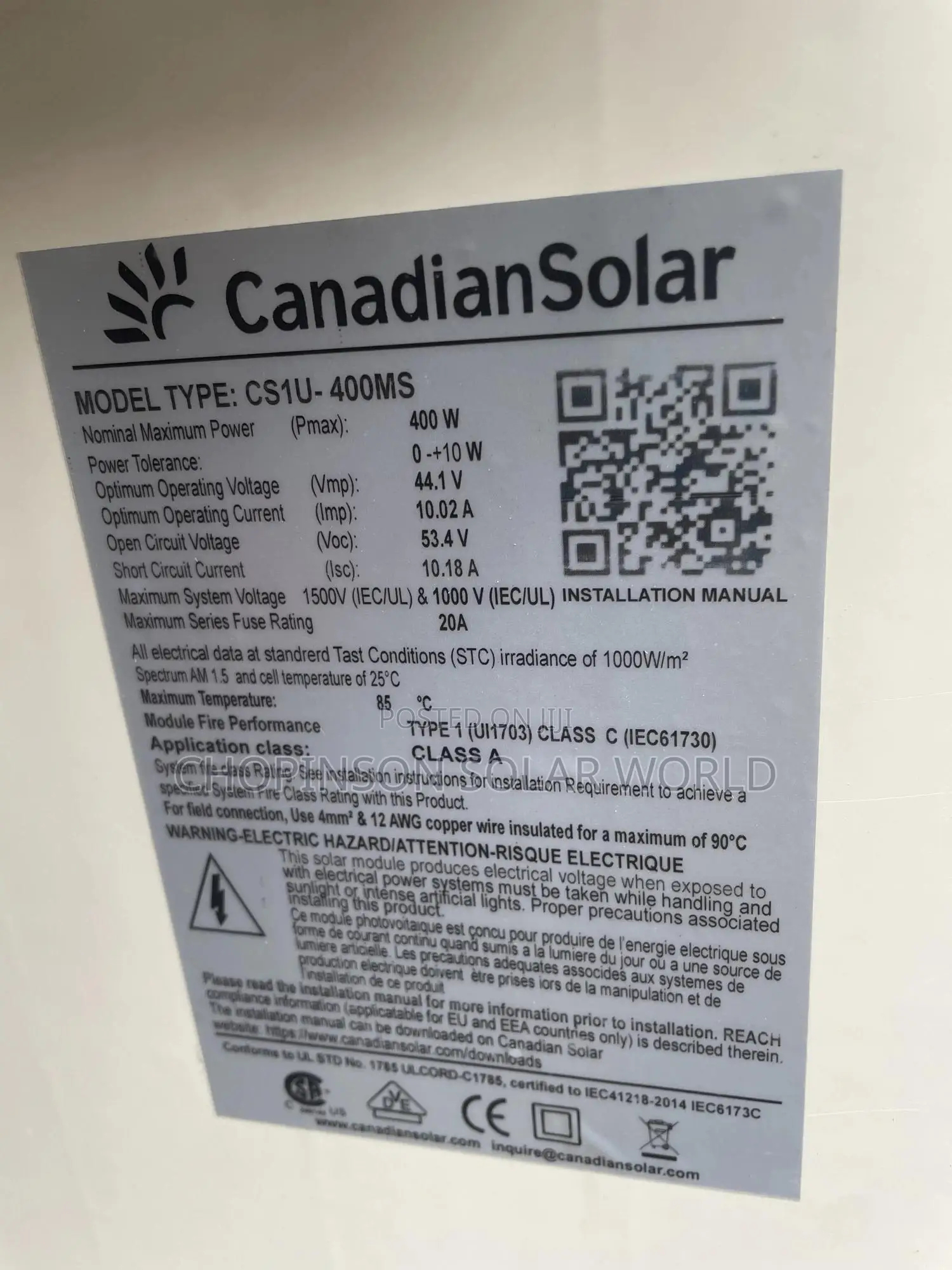 Solar Energy Canadian Solar Panels 400watts/48votts