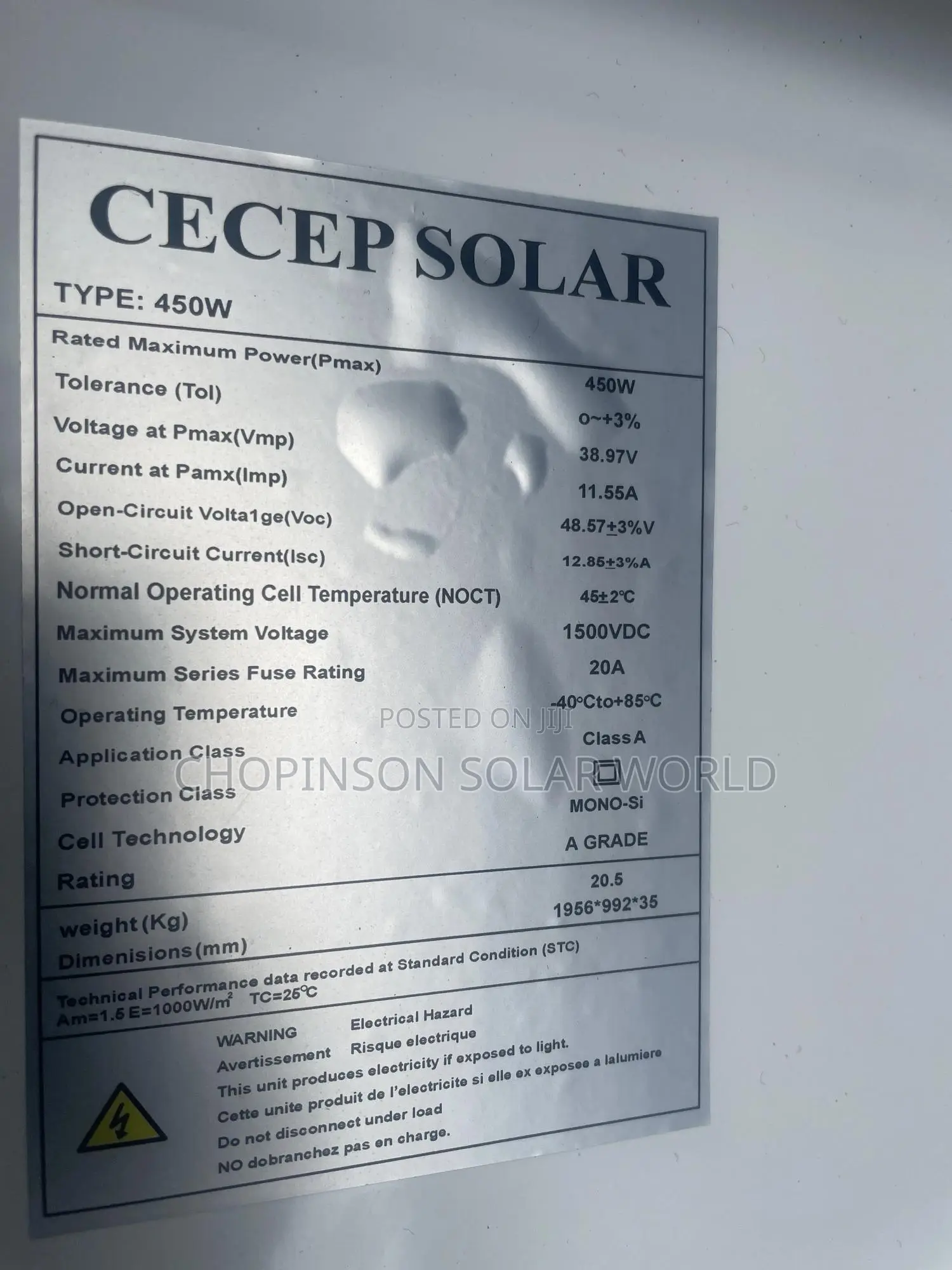 Solar Energy Cece Panel 450watts