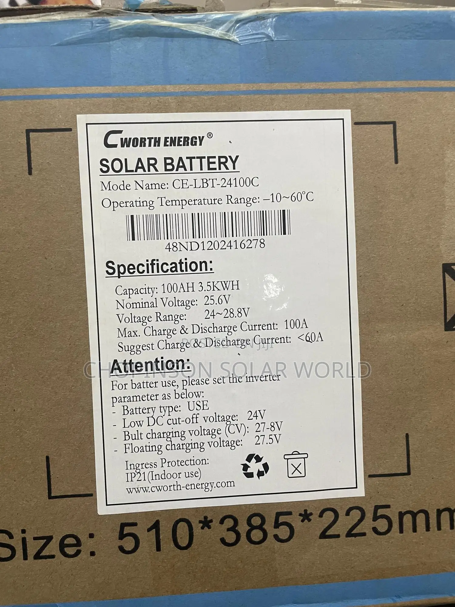 Solar Energy Cworth Lithium Battery 3.5kwh/24v