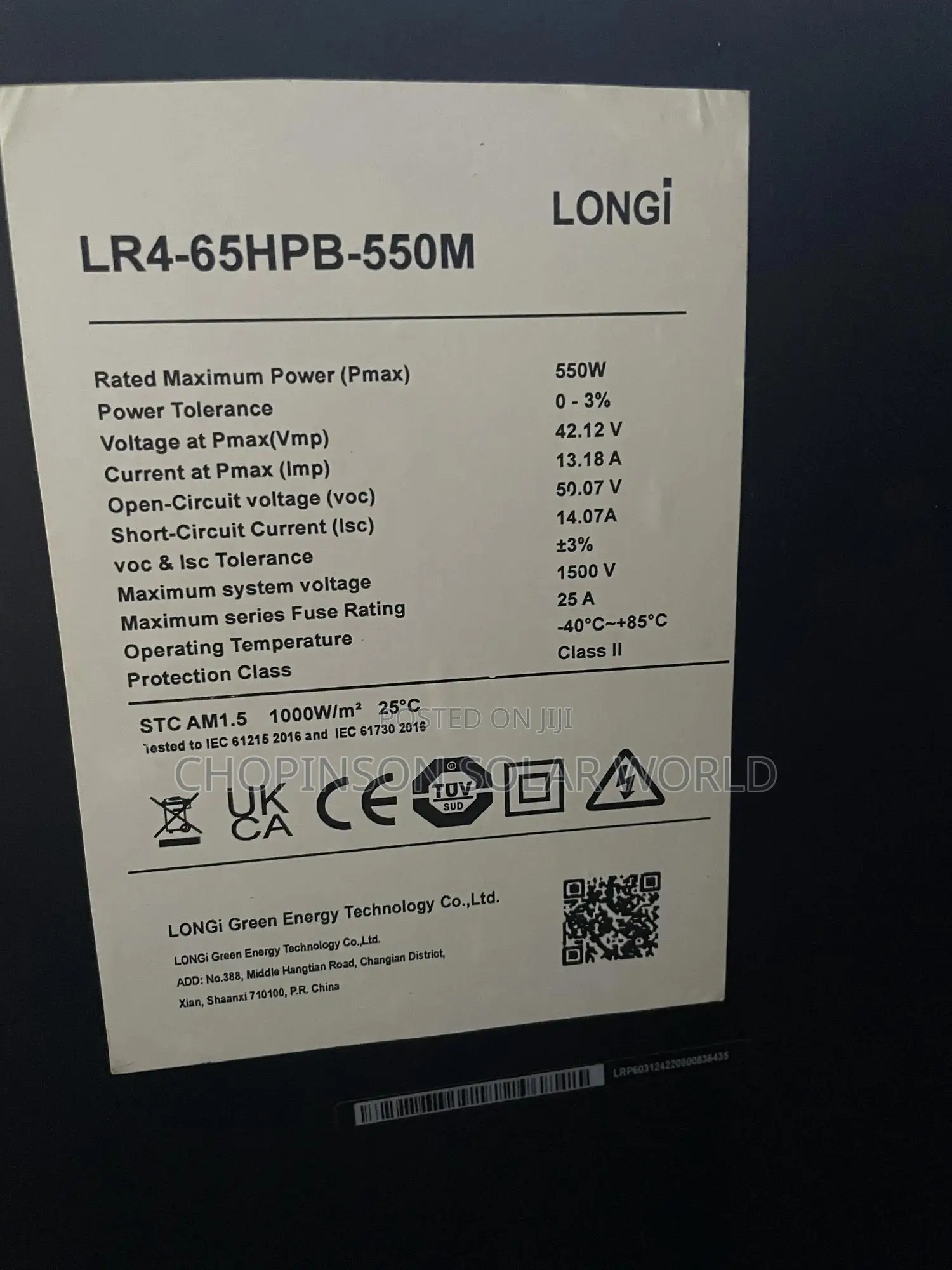 Solar Energy Longi Panels 550watts/36v