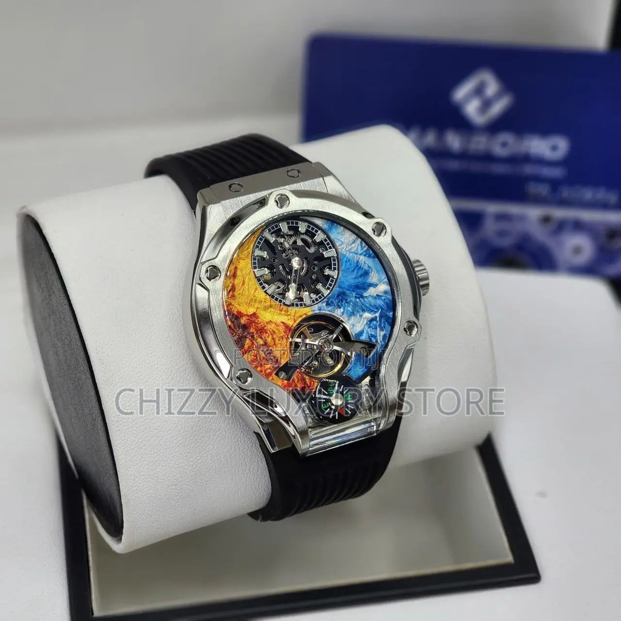 Hanboro Quality Luxury Men Chronograph Rubber Strap Wristwatch