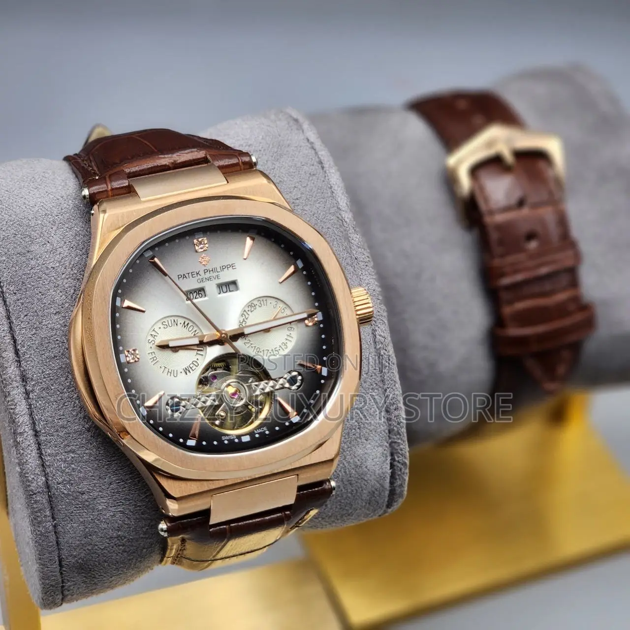 Patek Philippe Quality Luxury Chronograph Ngenuine Leather Wristwatch