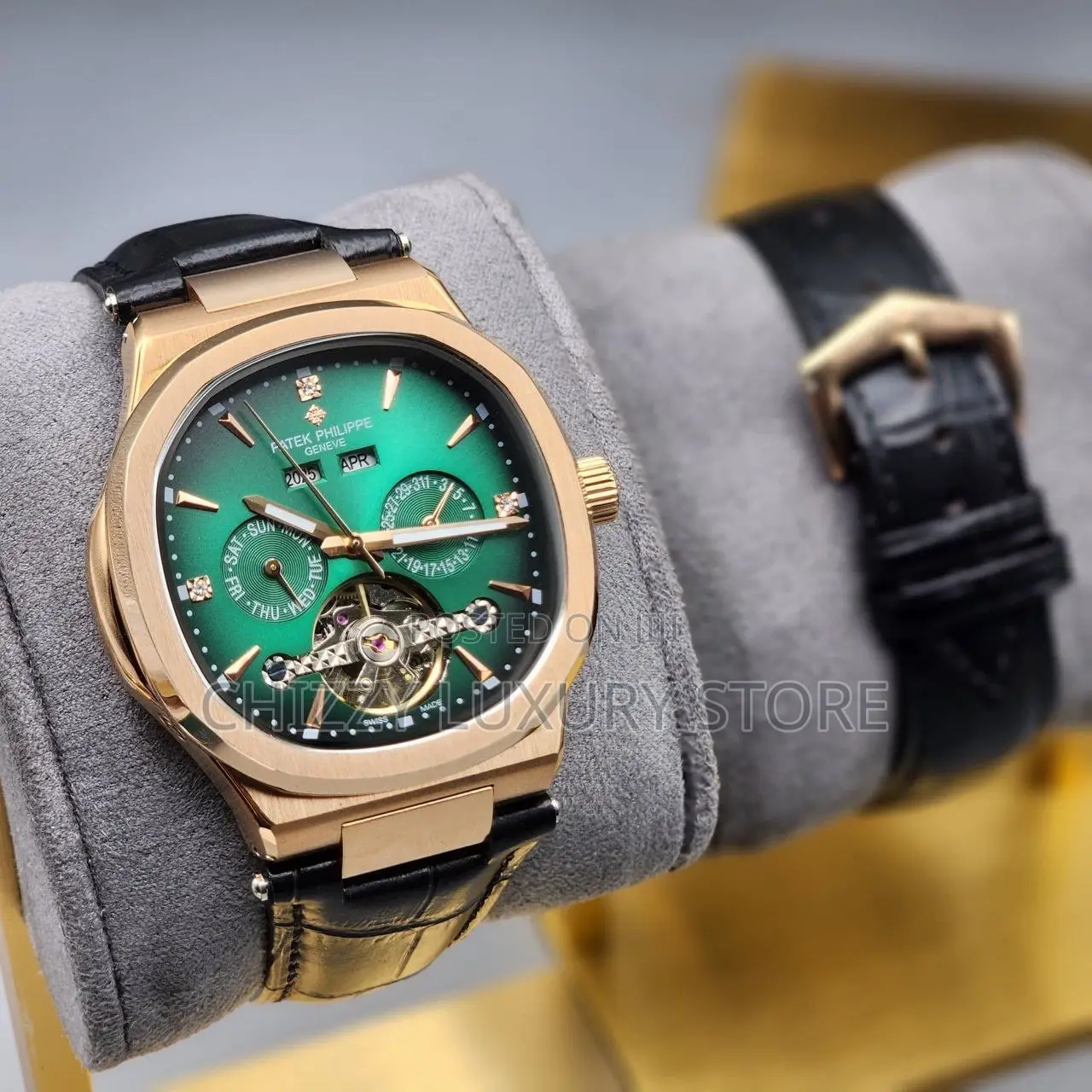 Patek Philippe Quality Luxury Chronograph Ngenuine Leather Wristwatch