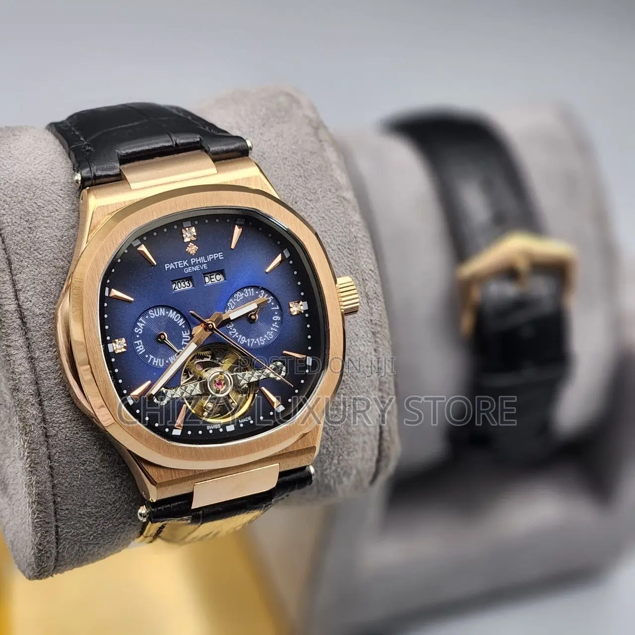 Patek Philippe Quality Luxury Chronograph Ngenuine Leather Wristwatch
