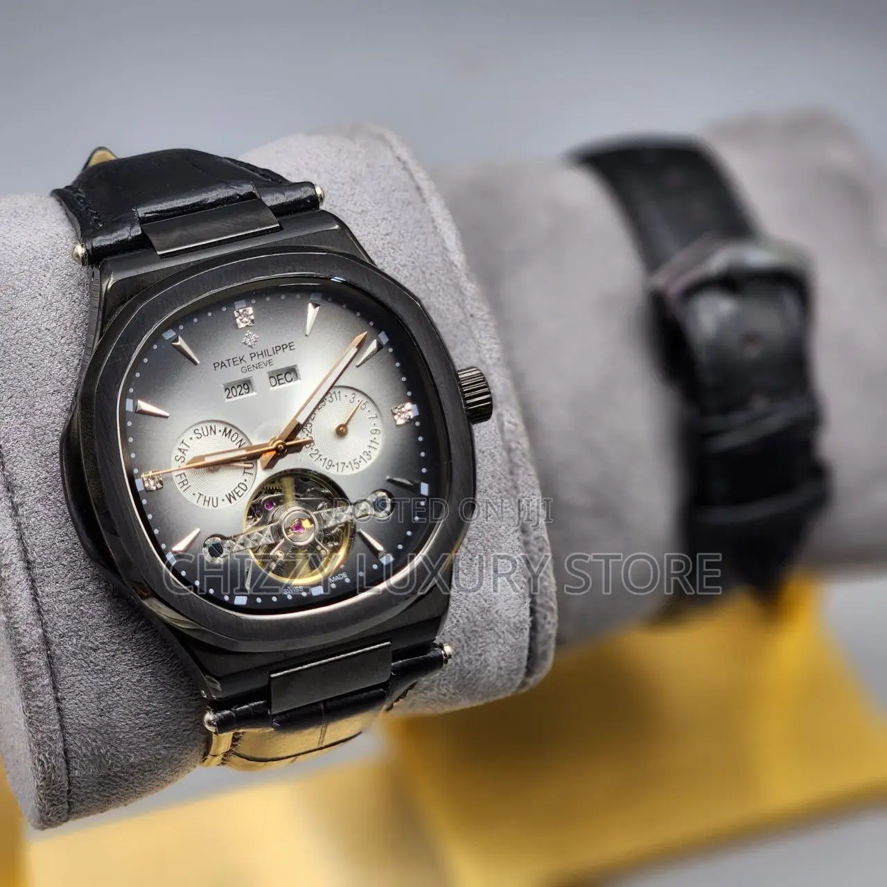Patek Philippe Quality Luxury Chronograph Ngenuine Leather Wristwatch