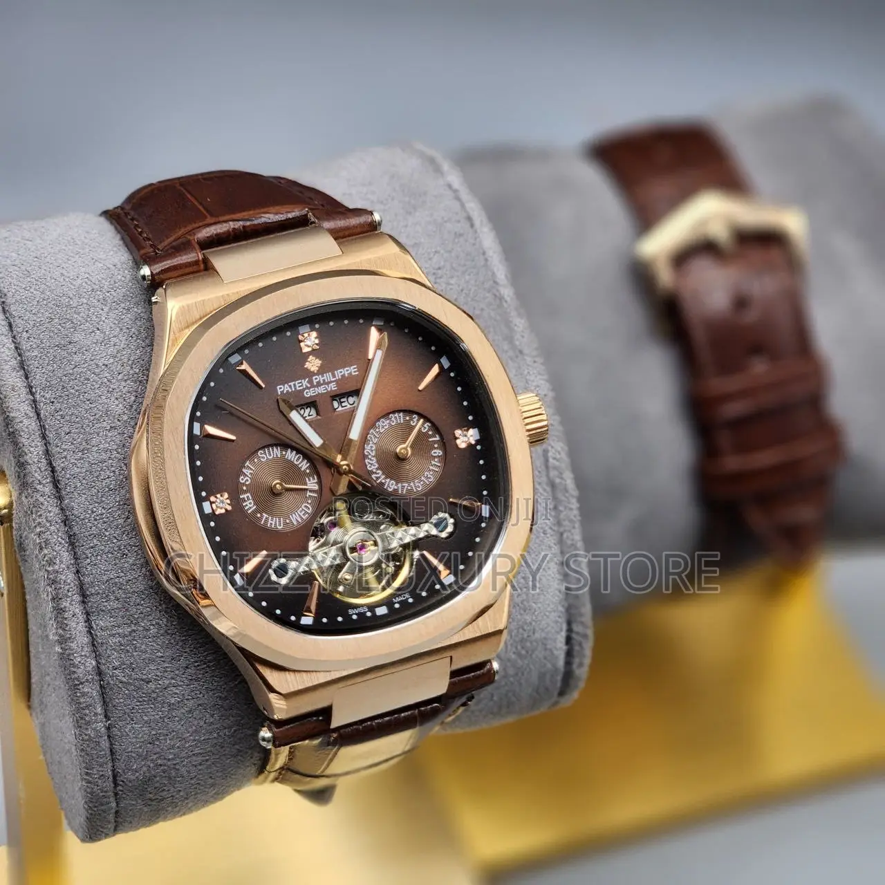 Patek Philippe Quality Luxury Chronograph Ngenuine Leather Wristwatch